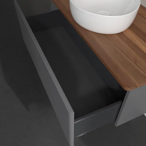 Obrázek VILLEROY BOCH Antao Vanity unit, 1 pull-out compartment, 1000 x 360 x 500 mm, Front with grain texture, Anthracite Matt Lacquer / Warm Walnut #K31112GK