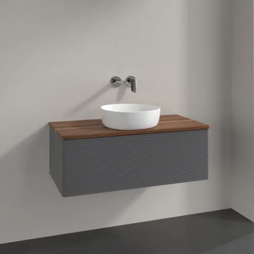 Obrázek VILLEROY BOCH Antao Vanity unit, 1 pull-out compartment, 1000 x 360 x 500 mm, Front with grain texture, Anthracite Matt Lacquer / Warm Walnut #K31112GK