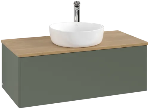 Зображення з  VILLEROY BOCH Antao Vanity unit, 1 pull-out compartment, 1000 x 360 x 500 mm, Front without structure, Leaf Green Matt Lacquer / Honey Oak #K31051HL