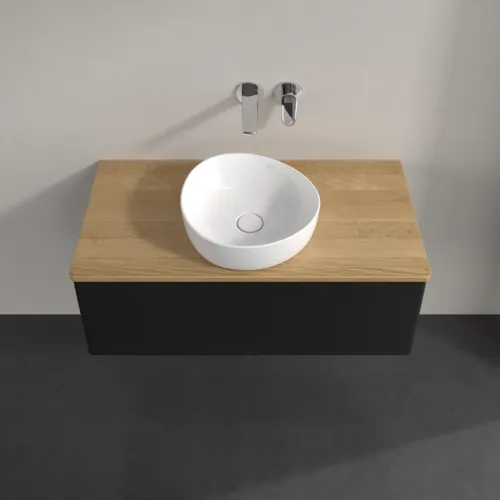 Obrázek VILLEROY BOCH Antao Vanity unit, 1 pull-out compartment, 1000 x 360 x 500 mm, Front with grain texture, Black Matt Lacquer / Honey Oak #K31111PD