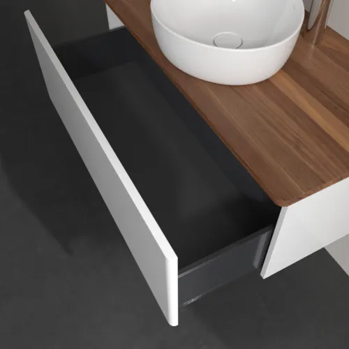 Bild von VILLEROY BOCH Antao Waschbeckenunterschrank, 1 Auszug, 1000 x 360 x 500 mm, Front ohne Struktur, Glossy White Lacquer / Warm Walnut #K31052GF