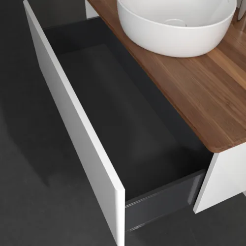 Bild von VILLEROY BOCH Antao Waschbeckenunterschrank, 1 Auszug, 1000 x 360 x 500 mm, Front ohne Struktur, Glossy White Lacquer / Warm Walnut #K31052GF