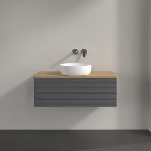 Obrázek VILLEROY BOCH Antao Vanity unit, 1 pull-out compartment, 1000 x 360 x 500 mm, Front with grain texture, Anthracite Matt Lacquer / Honey Oak #K31111GK