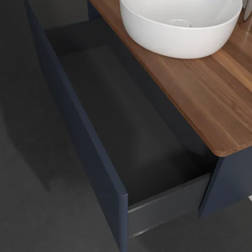Bild von VILLEROY BOCH Antao Waschbeckenunterschrank, 1 Auszug, 1000 x 360 x 500 mm, Front ohne Struktur, Midnight Blue Matt Lacquer / Warm Walnut #K31052HG