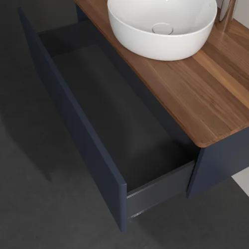 Bild von VILLEROY BOCH Antao Waschbeckenunterschrank, 1 Auszug, 1000 x 360 x 500 mm, Front ohne Struktur, Midnight Blue Matt Lacquer / Warm Walnut #K31052HG
