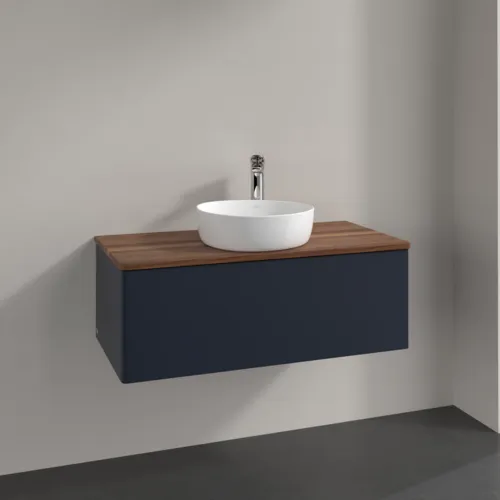 Bild von VILLEROY BOCH Antao Waschbeckenunterschrank, 1 Auszug, 1000 x 360 x 500 mm, Front ohne Struktur, Midnight Blue Matt Lacquer / Warm Walnut #K31052HG