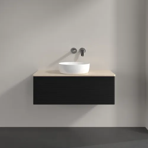 Bild von VILLEROY BOCH Antao Waschbeckenunterschrank, 1 Auszug, 1000 x 360 x 500 mm, Front mit Struktur, Black Matt Lacquer / Botticino #K31113PD