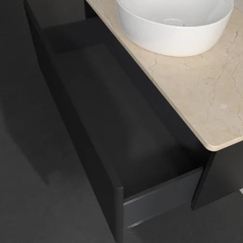 Bild von VILLEROY BOCH Antao Waschbeckenunterschrank, 1 Auszug, 1000 x 360 x 500 mm, Front mit Struktur, Black Matt Lacquer / Botticino #K31113PD