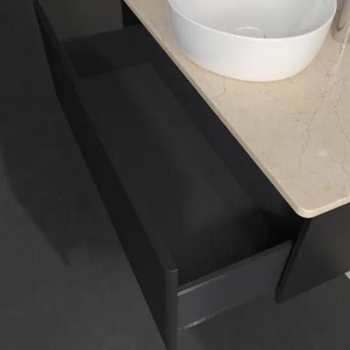 Obrázek VILLEROY BOCH Antao Vanity unit, 1 pull-out compartment, 1000 x 360 x 500 mm, Front with grain texture, Black Matt Lacquer / Botticino #K31153PD