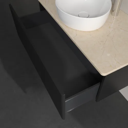 Obrázek VILLEROY BOCH Antao Vanity unit, 1 pull-out compartment, 1000 x 360 x 500 mm, Front with grain texture, Black Matt Lacquer / Botticino #K31153PD