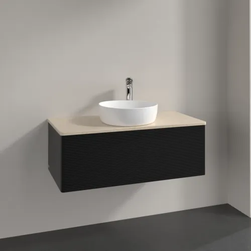 Obrázek VILLEROY BOCH Antao Vanity unit, 1 pull-out compartment, 1000 x 360 x 500 mm, Front with grain texture, Black Matt Lacquer / Botticino #K31153PD