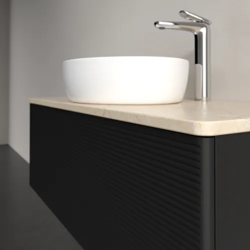 Obrázek VILLEROY BOCH Antao Vanity unit, 1 pull-out compartment, 1000 x 360 x 500 mm, Front with grain texture, Black Matt Lacquer / Botticino #K31153PD