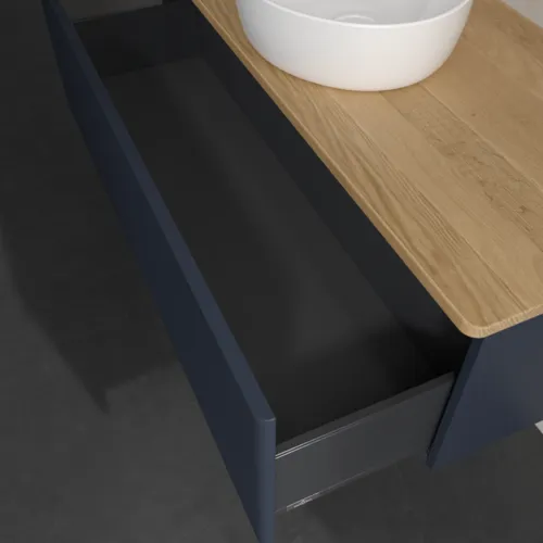 Bild von VILLEROY BOCH Antao Waschbeckenunterschrank, 1 Auszug, 1200 x 360 x 500 mm, Front mit Struktur, Midnight Blue Matt Lacquer / Honey Oak #K32111HG