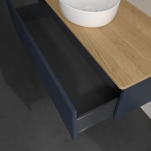 Bild von VILLEROY BOCH Antao Waschbeckenunterschrank, 1 Auszug, 1200 x 360 x 500 mm, Front mit Struktur, Midnight Blue Matt Lacquer / Honey Oak #K32111HG