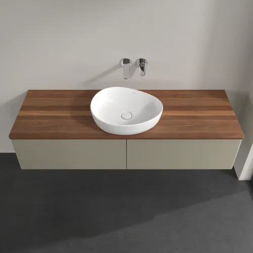 Picture of VILLEROY BOCH Antao Vanity unit, 2 pull-out compartments, 1600 x 360 x 500 mm, Front without structure, Stone Grey Matt Lacquer / Warm Walnut #K36012HK