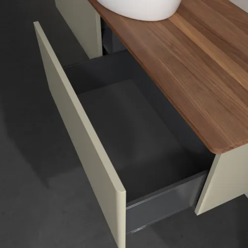 Picture of VILLEROY BOCH Antao Vanity unit, 2 pull-out compartments, 1600 x 360 x 500 mm, Front without structure, Stone Grey Matt Lacquer / Warm Walnut #K36012HK