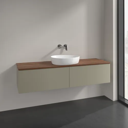 Picture of VILLEROY BOCH Antao Vanity unit, 2 pull-out compartments, 1600 x 360 x 500 mm, Front without structure, Stone Grey Matt Lacquer / Warm Walnut #K36012HK