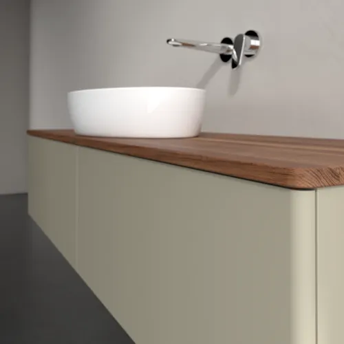 Picture of VILLEROY BOCH Antao Vanity unit, 2 pull-out compartments, 1600 x 360 x 500 mm, Front without structure, Stone Grey Matt Lacquer / Warm Walnut #K36012HK