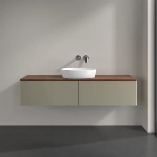 Picture of VILLEROY BOCH Antao Vanity unit, 2 pull-out compartments, 1600 x 360 x 500 mm, Front without structure, Stone Grey Matt Lacquer / Warm Walnut #K36012HK