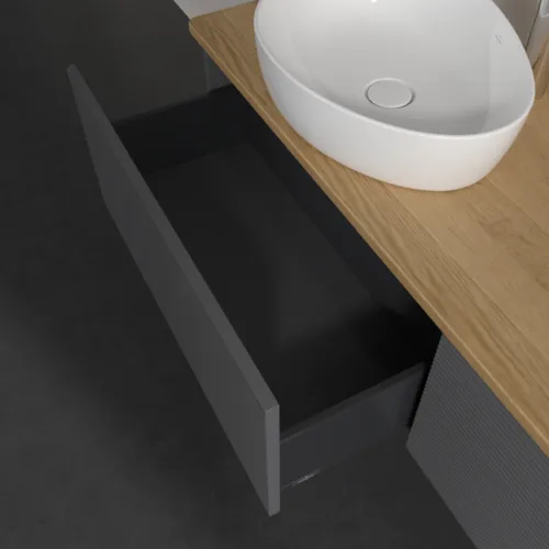 Bild von VILLEROY BOCH Antao Waschbeckenunterschrank, 2 Auszüge, 1600 x 360 x 500 mm, Front mit Struktur, Anthracite Matt Lacquer / Honey Oak #K39151GK