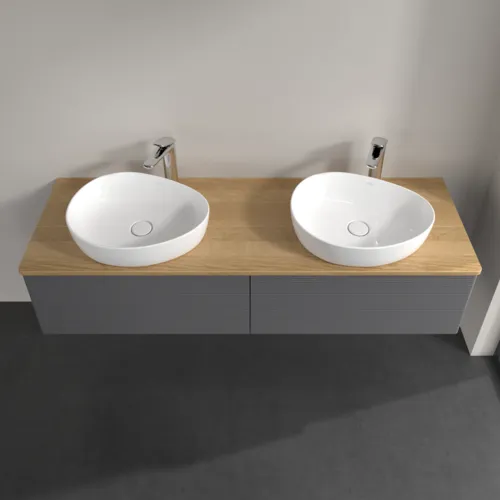 Bild von VILLEROY BOCH Antao Waschbeckenunterschrank, 2 Auszüge, 1600 x 360 x 500 mm, Front mit Struktur, Anthracite Matt Lacquer / Honey Oak #K39151GK