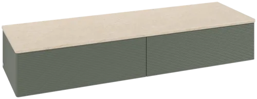 Bild von VILLEROY BOCH Antao Sideboard, 2 Auszüge, 1600 x 268 x 500 mm, Front mit Struktur, Leaf Green Matt Lacquer / Botticino #K42103HL