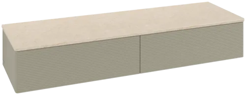 Bild von VILLEROY BOCH Antao Sideboard, 2 Auszüge, 1600 x 268 x 500 mm, Front mit Struktur, Stone Grey Matt Lacquer / Botticino #K42103HK