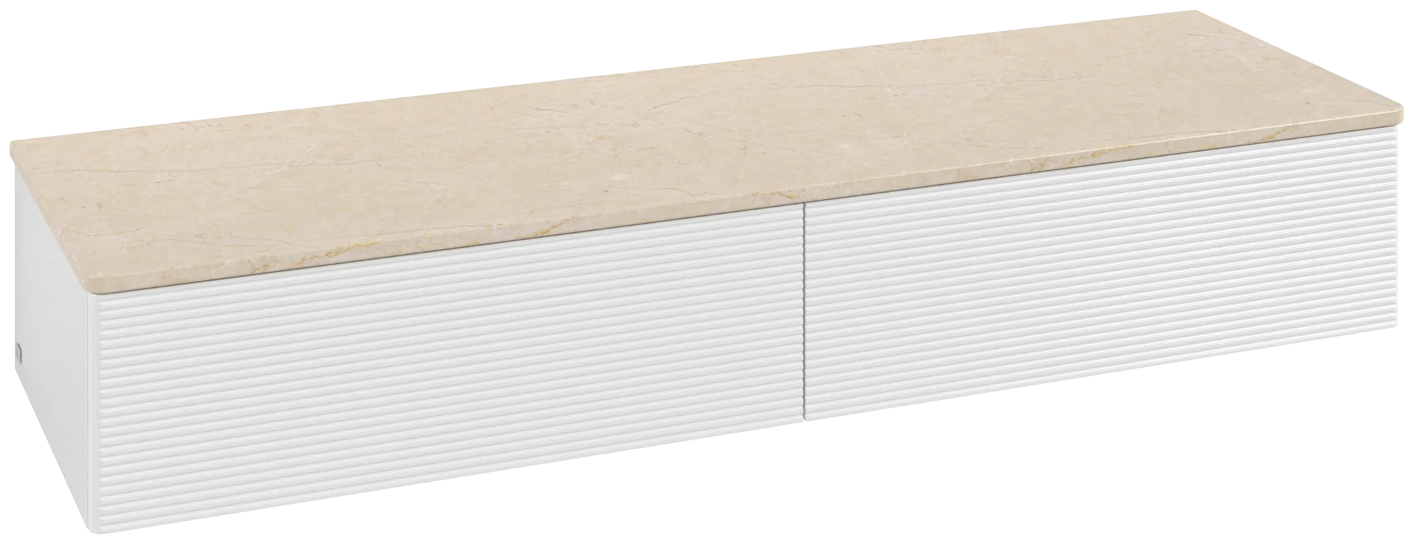 Bild von VILLEROY BOCH Antao Sideboard, 2 Auszüge, 1600 x 268 x 500 mm, Front mit Struktur, Glossy White Lacquer / Botticino #K42103GF