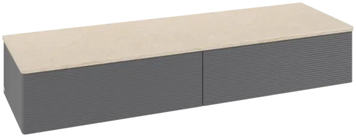 Bild von VILLEROY BOCH Antao Sideboard, 2 Auszüge, 1600 x 268 x 500 mm, Front mit Struktur, Anthracite Matt Lacquer / Botticino #K42103GK