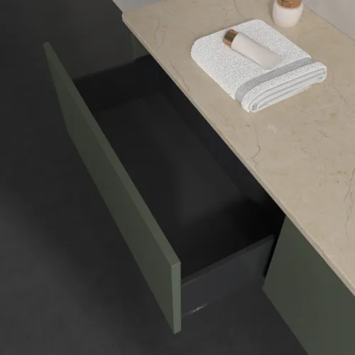 Bild von VILLEROY BOCH Antao Waschbeckenunterschrank, 2 Auszüge, 1600 x 360 x 500 mm, Front ohne Struktur, Leaf Green Matt Lacquer / Botticino #K38013HL