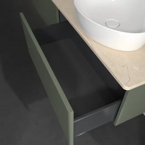 Bild von VILLEROY BOCH Antao Waschbeckenunterschrank, 2 Auszüge, 1600 x 360 x 500 mm, Front ohne Struktur, Leaf Green Matt Lacquer / Botticino #K38013HL