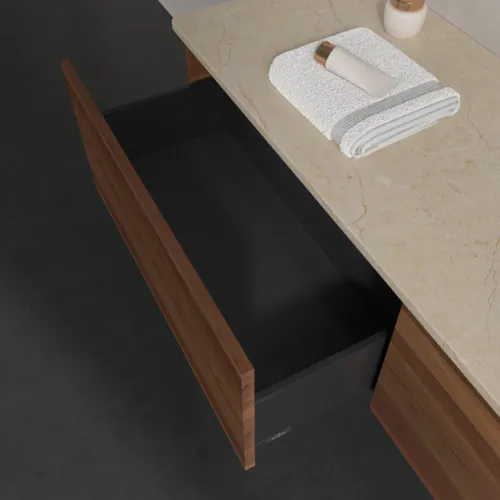 Bild von VILLEROY BOCH Antao Waschbeckenunterschrank, 2 Auszüge, 1600 x 360 x 500 mm, Front ohne Struktur, Warm Walnut / Botticino #K38013HM