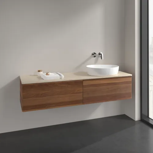 Bild von VILLEROY BOCH Antao Waschbeckenunterschrank, 2 Auszüge, 1600 x 360 x 500 mm, Front ohne Struktur, Warm Walnut / Botticino #K38013HM