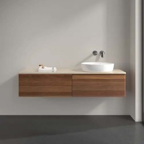 Bild von VILLEROY BOCH Antao Waschbeckenunterschrank, 2 Auszüge, 1600 x 360 x 500 mm, Front ohne Struktur, Warm Walnut / Botticino #K38013HM