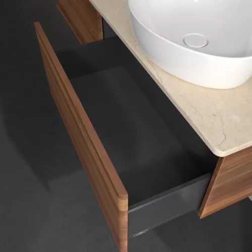 Bild von VILLEROY BOCH Antao Waschbeckenunterschrank, 2 Auszüge, 1600 x 360 x 500 mm, Front ohne Struktur, Warm Walnut / Botticino #K38013HM
