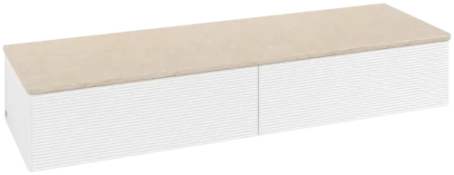 Bild von VILLEROY BOCH Antao Sideboard, 2 Auszüge, 1600 x 268 x 500 mm, Front mit Struktur, White Matt Lacquer / Botticino #K42103MT