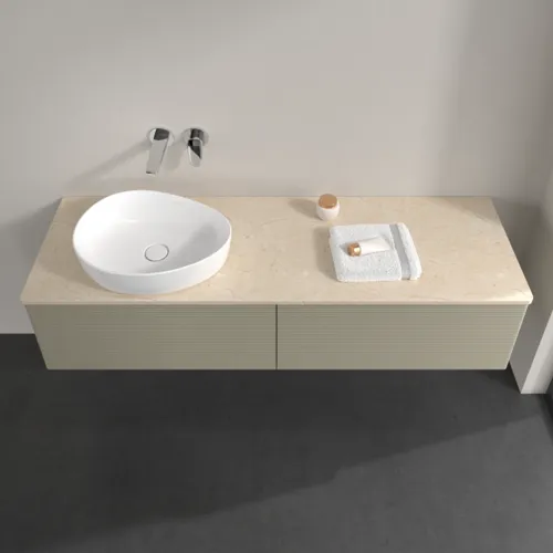 Bild von VILLEROY BOCH Antao Waschbeckenunterschrank, 2 Auszüge, 1600 x 360 x 500 mm, Front mit Struktur, Stone Grey Matt Lacquer / Botticino #K37113HK
