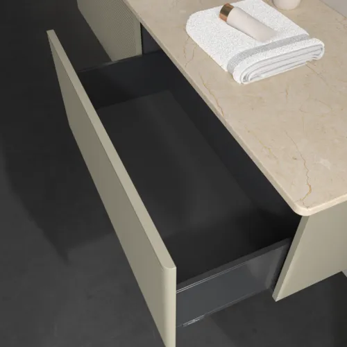 Bild von VILLEROY BOCH Antao Waschbeckenunterschrank, 2 Auszüge, 1600 x 360 x 500 mm, Front mit Struktur, Stone Grey Matt Lacquer / Botticino #K37113HK