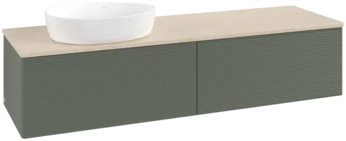 Obrázek VILLEROY BOCH Antao Vanity unit, 2 pull-out compartments, 1600 x 360 x 500 mm, Front with grain texture, Leaf Green Matt Lacquer / Botticino #K37113HL