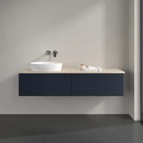 Bild von VILLEROY BOCH Antao Waschbeckenunterschrank, 2 Auszüge, 1600 x 360 x 500 mm, Front mit Struktur, Midnight Blue Matt Lacquer / Botticino #K37113HG