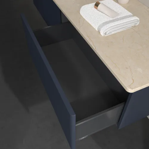 Bild von VILLEROY BOCH Antao Waschbeckenunterschrank, 2 Auszüge, 1600 x 360 x 500 mm, Front mit Struktur, Midnight Blue Matt Lacquer / Botticino #K37113HG