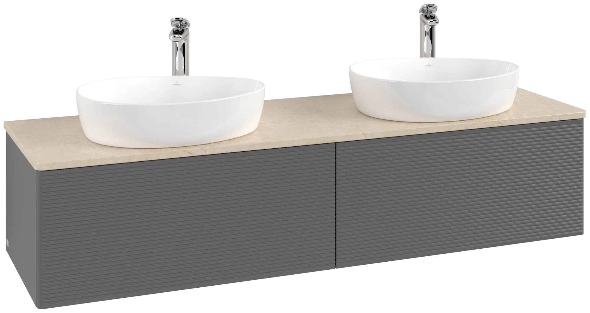 Obrázek VILLEROY BOCH Antao Vanity unit, 2 pull-out compartments, 1600 x 360 x 500 mm, Front with grain texture, Anthracite Matt Lacquer / Botticino #K39153GK