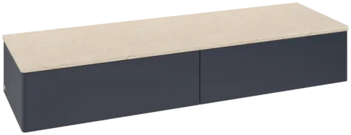 Bild von VILLEROY BOCH Antao Sideboard, 2 Auszüge, 1600 x 268 x 500 mm, Front ohne Struktur, Midnight Blue Matt Lacquer / Botticino #K42003HG