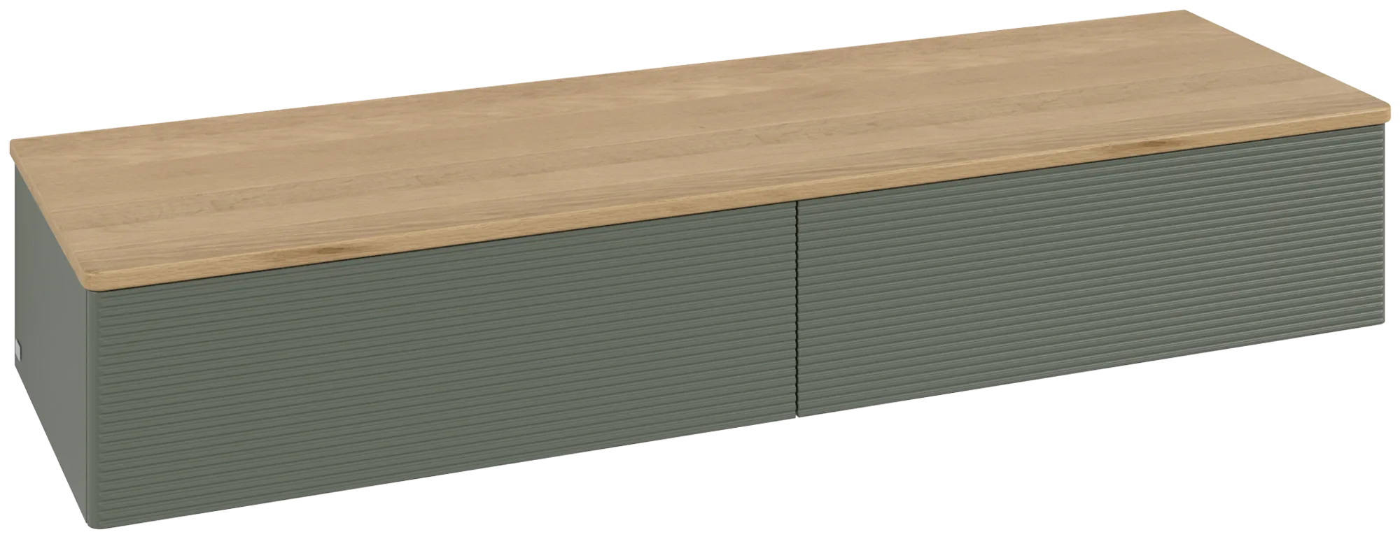 Picture of VILLEROY BOCH Antao Sideboard, 2 pull-out compartments, 1600 x 268 x 500 mm, Front with grain texture, Leaf Green Matt Lacquer / Honey Oak #K42101HL