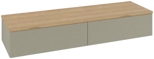 Obrázek VILLEROY BOCH Antao Sideboard, 2 pull-out compartments, 1600 x 268 x 500 mm, Front with grain texture, Stone Grey Matt Lacquer / Honey Oak #K42101HK