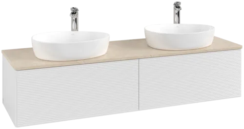 Obrázek VILLEROY BOCH Antao Vanity unit, 2 pull-out compartments, 1600 x 360 x 500 mm, Front with grain texture, Glossy White Lacquer / Botticino #K39153GF