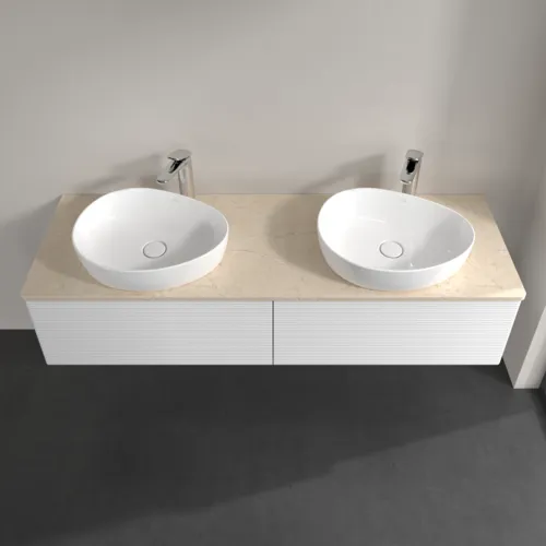 Bild von VILLEROY BOCH Antao Waschbeckenunterschrank, 2 Auszüge, 1600 x 360 x 500 mm, Front mit Struktur, Glossy White Lacquer / Botticino #K39153GF