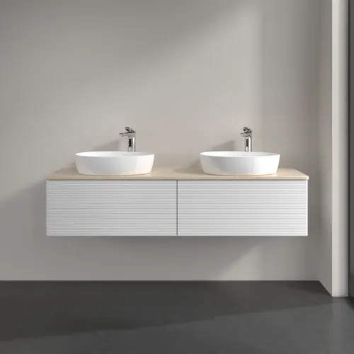 Bild von VILLEROY BOCH Antao Waschbeckenunterschrank, 2 Auszüge, 1600 x 360 x 500 mm, Front mit Struktur, Glossy White Lacquer / Botticino #K39153GF