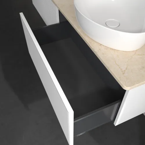 Bild von VILLEROY BOCH Antao Waschbeckenunterschrank, 2 Auszüge, 1600 x 360 x 500 mm, Front mit Struktur, Glossy White Lacquer / Botticino #K39153GF