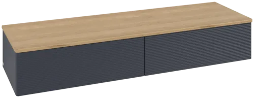 Bild von VILLEROY BOCH Antao Sideboard, 2 Auszüge, 1600 x 268 x 500 mm, Front mit Struktur, Midnight Blue Matt Lacquer / Honey Oak #K42101HG